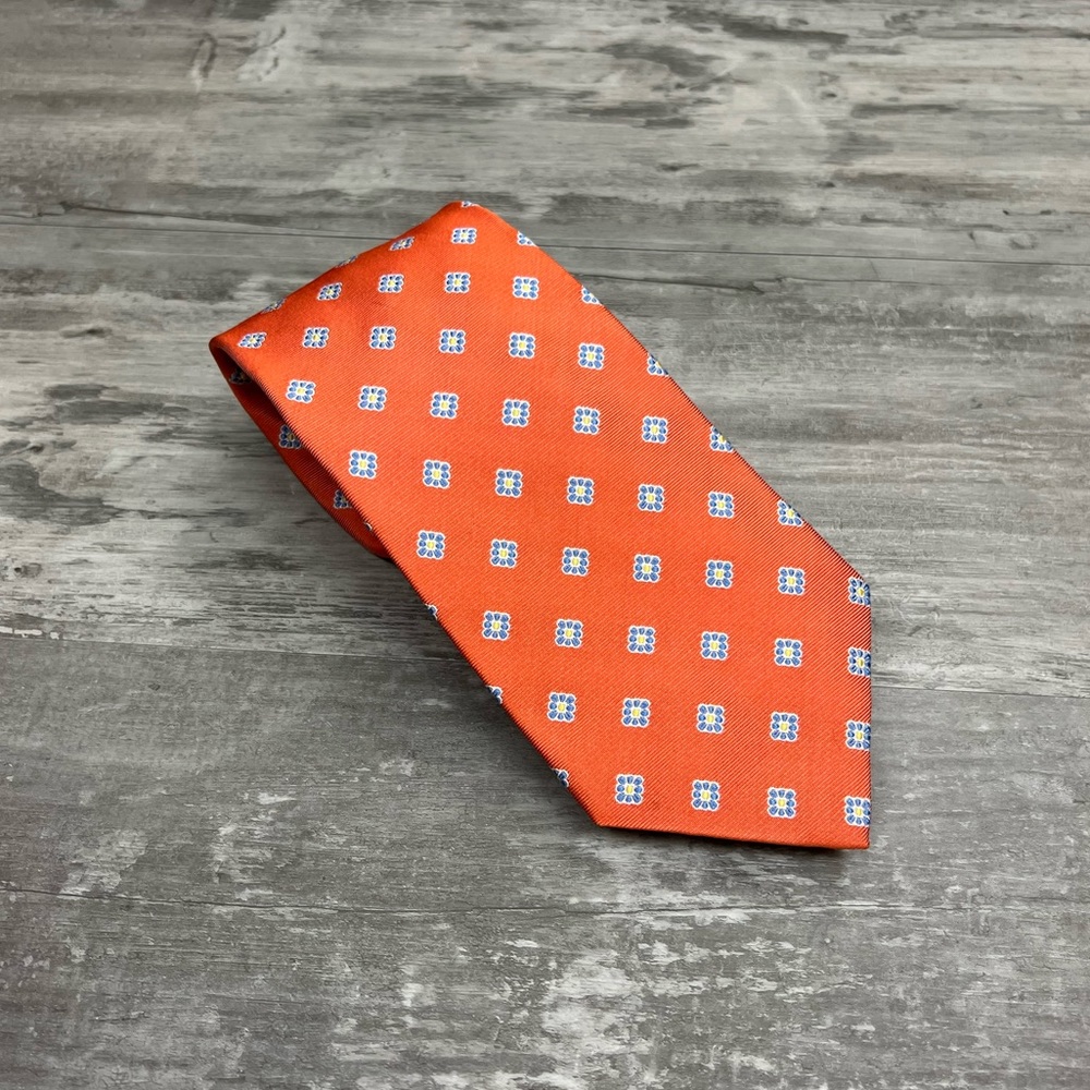 Brooks Brothers Orange w/ Blue & Gold Check Silk Tie